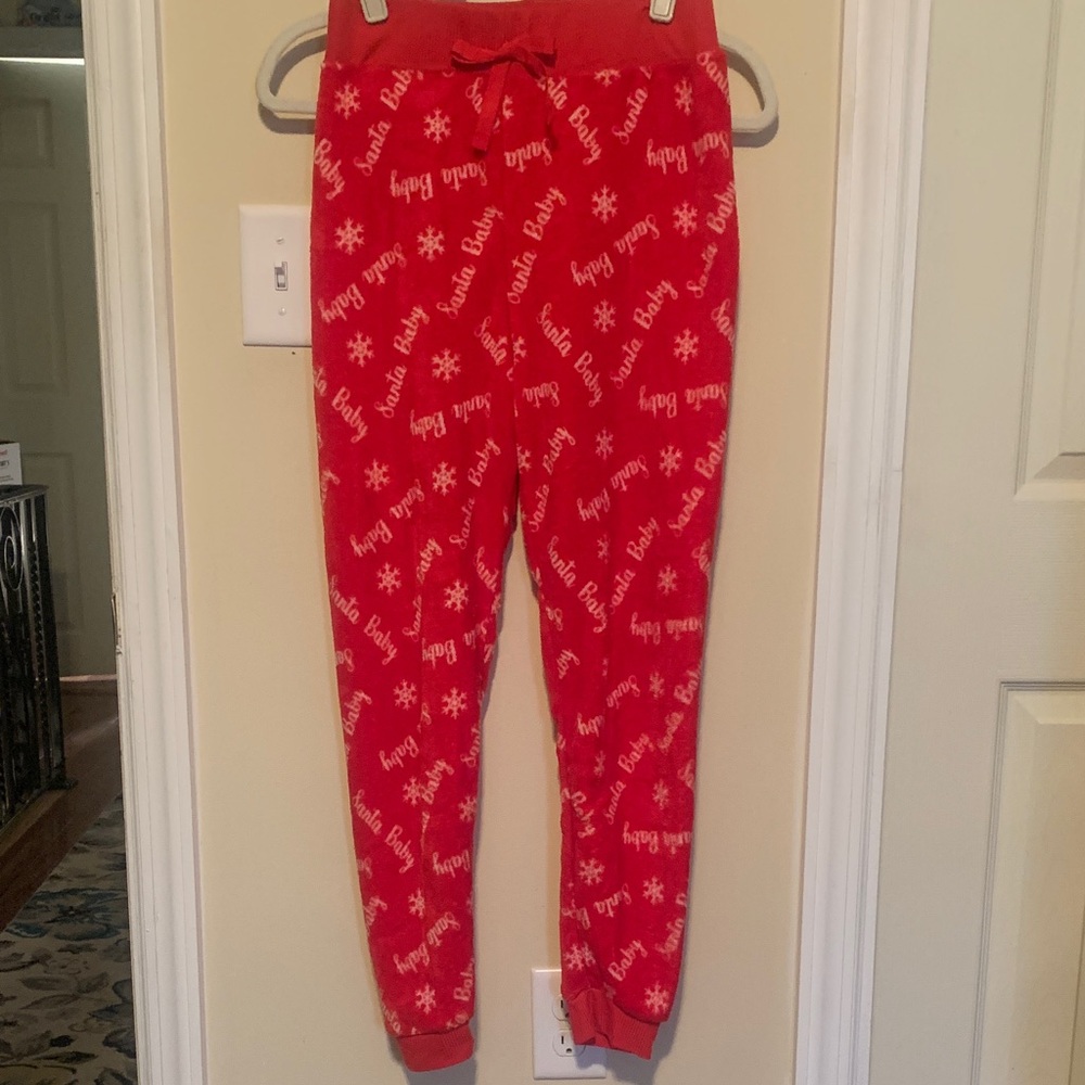 Festive Holiday SANTA BABY Super Soft Plush Sleep/Lounge Joggers- Juniors M